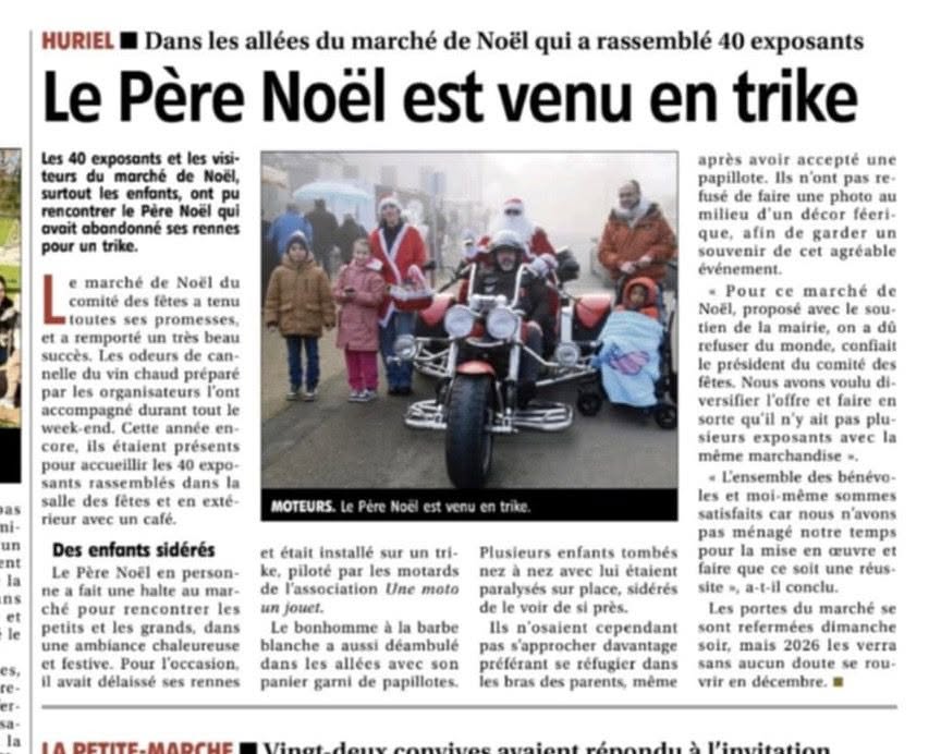 Article Presse - Le Père Noël en Trike à Huriel